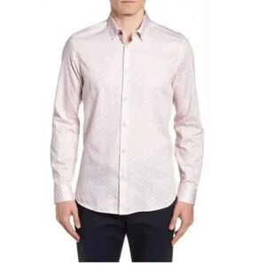 TED BAKER Men's Pimlico Geometric Print Long Sleeve Button-Down Shirt Pink 7/3XL